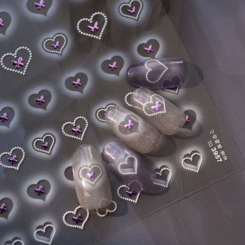 

Love Heart Lace Bow Nail Decals White Lace Blusher Love Nail Stickers Lady Girls Pink-Bronzing