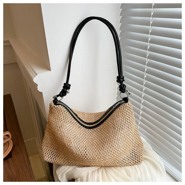 

Стильная летняя женская плетеная сумка-тоут большой вместимости для пляжа, путешествий, с нейлоновой подкладкой чёрный