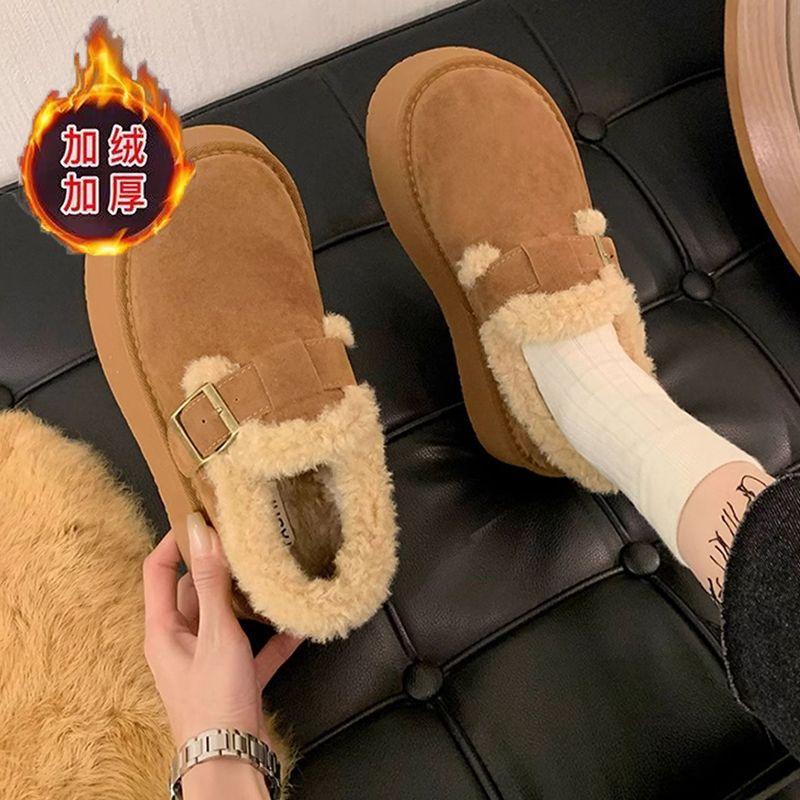 thick-soled snow boots women's winter fluffy shoes women's shoes short boots piled thickened warm cotton shoes