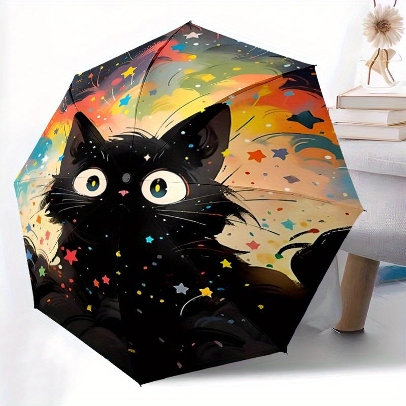 1pc Colorful Stars and Cats Automatic Opening and Closing Umbrella - Suitable for Various Occasions, Outdoor Activities, Lightweight and Durable