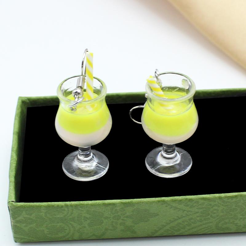 Creative Simulation Red Wine Goblets Makaron Double Beverage Cups Milk Tea Earrings Innovative Cute Accessories