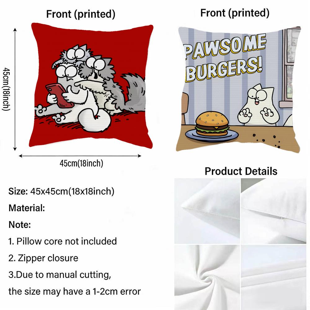 S-Simon'S Cat Cushion Cover Fabric Soft Furnishing,Pillowcase, Cushion Cover, Sofa Pillow, Home Decoration