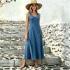 Women's Casual Long Flowing U-Neck Sleeveless Dress for Everyday Wear