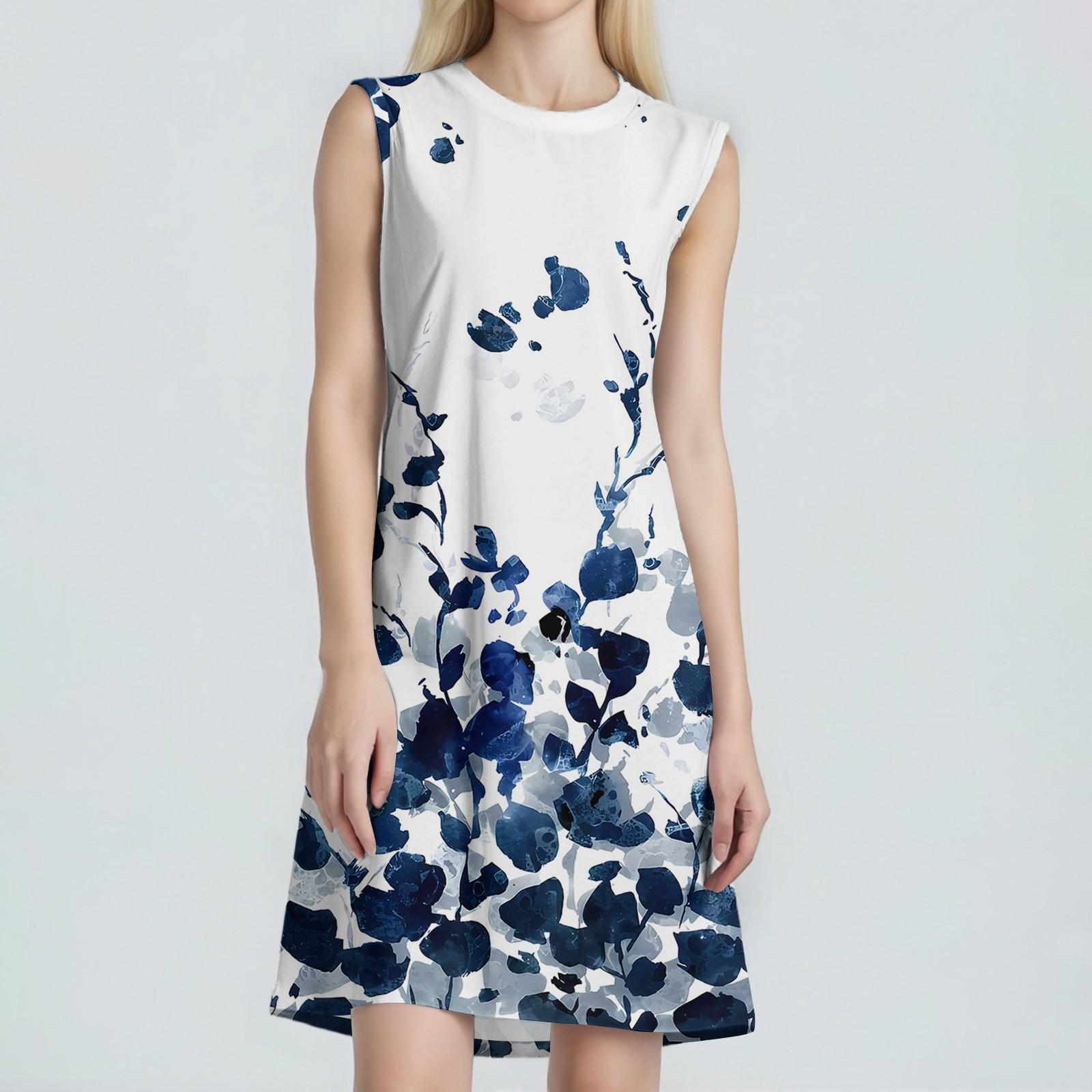 

Женское модное повседневное платье с принтом, круглым вырезом, без рукавов, короткое XXL