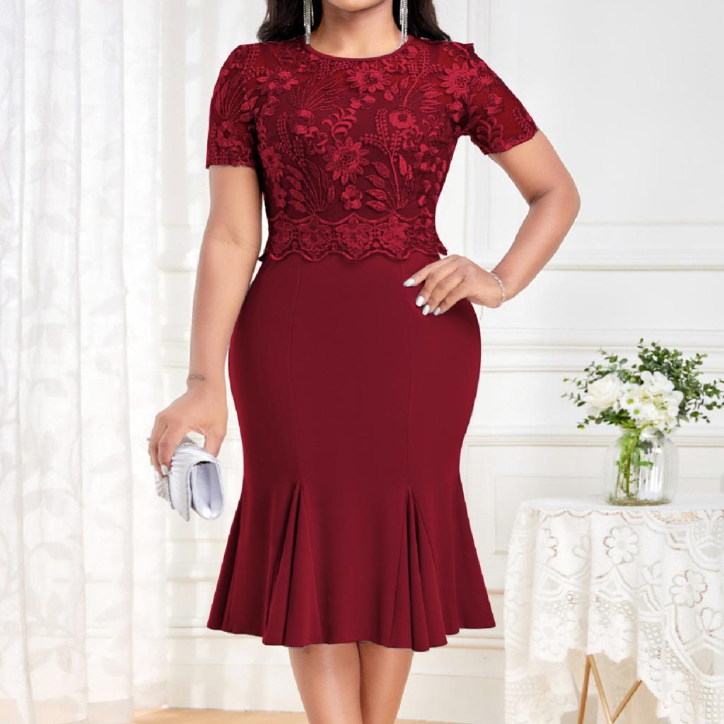 IHUASU Vyšívané patchworkové šaty větší velikosti na zeštíhlení