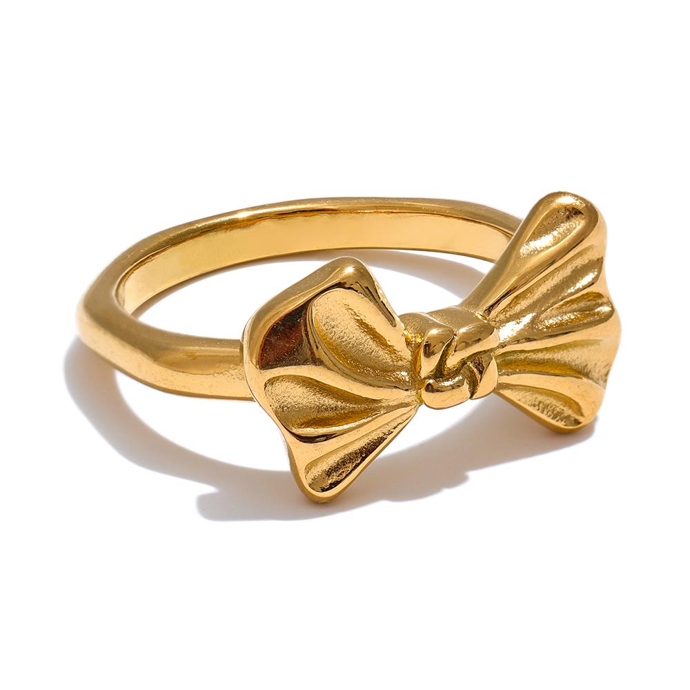 

Yhpup Stainless Steel Casting Bow Knot Fashion Finger Ring Trendy Element for Women 18k PVD High Quality Plated Jewelry 6