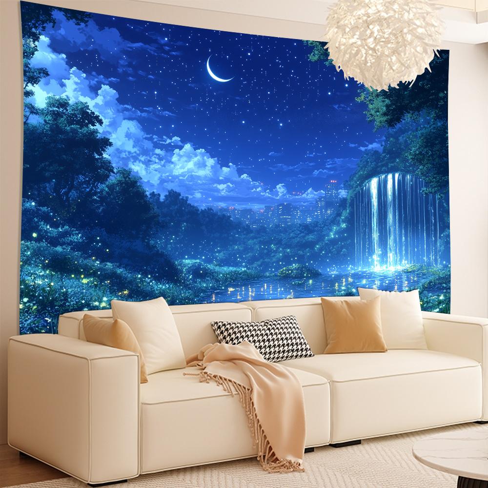 Dreamy night sky scene, decorative polyester upholstery with digital wall hanging upholstery, living room and bedroom gift