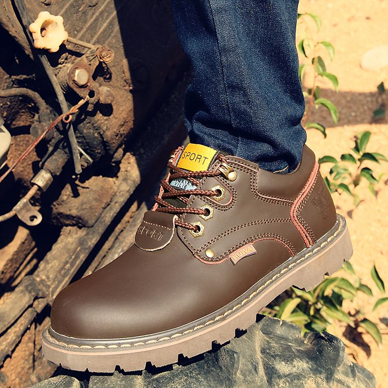 New Brown Men Genuine Leather Casual Shoes Brand Low Top Boots for Men Work Safety Shoes Couple Tooling Motorcycle Shoes Men