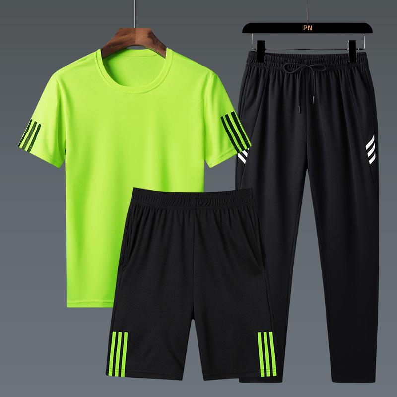 Short Sleeved Set, Summer Casual Loose Sports Set, Men's Three Piece Set