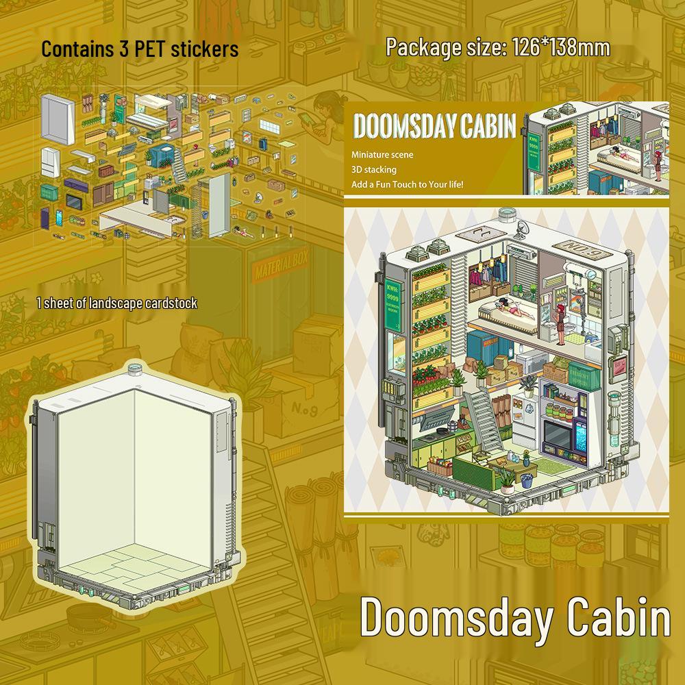 3 Sheets PET Apocalypse Cabin Scenery Stickers for DIY Miniature Creativity and Journaling