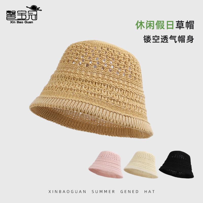 Summer Straw Hat Children Outdoor Leisure Sunscreen Basin Hat Showing Small Face Hollow Breathable Sunshade Bucket Hat Tide
