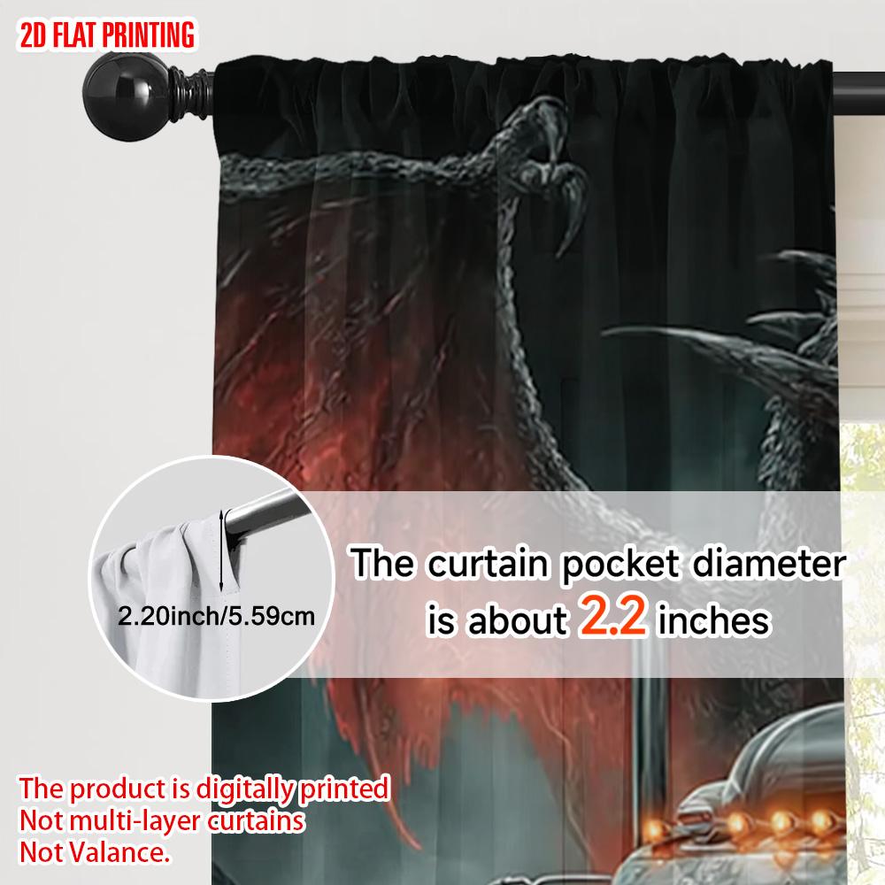 2pcs, plane printing Curtain Popular Demon dragon and car Versatile Fabric (without rod) Room Decor Use for Living Room,