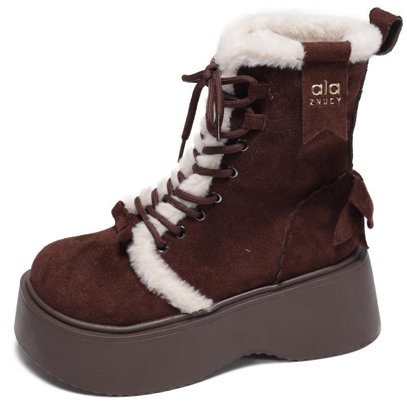 

Haute couture version! Lace-up two wear snow boots women s winter thick-soled tube fur integrated winter piled thickened cotton short boots 40 коричневий