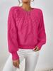 Women's Round Neck Cable Knit Sweater - Long Sleeve, Solid Color, Autumn Winter Versatile Pullover.