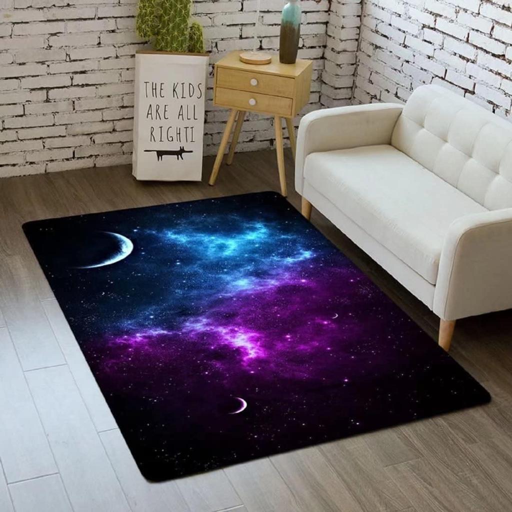 3D Galaxy Area Rug Outer Space Kitchen Floor Mat for Kids Boy Bedroom Non-Slip Nursery Crawling Carpet Dining Room Playroom Pads