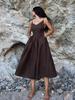 European Cross 2024 Pure Cotton V-neck Spaghetti Strap Midi Dress with Lace-Up Open Back