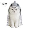 Cute Knitted Pet Cap Funny Shark Cat Hat, Crocheted Hat with Braided Soft Yarn Accessories Straps, for Cats Small Dogs Lightweight Puppy