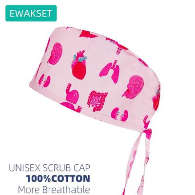 Women's Medical Scrub Cap Woman Man Cotton Nurse Nursing Hat Thin Strap Heart Liver Spleen Lungs Kidneys Pattern Surgical Caps