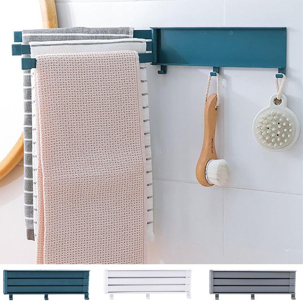 

Space Saving 3-Bar Folding Towel Bar 3 Arms Rotating Towel Rack Plastic Swivel Towel Rack Dorm