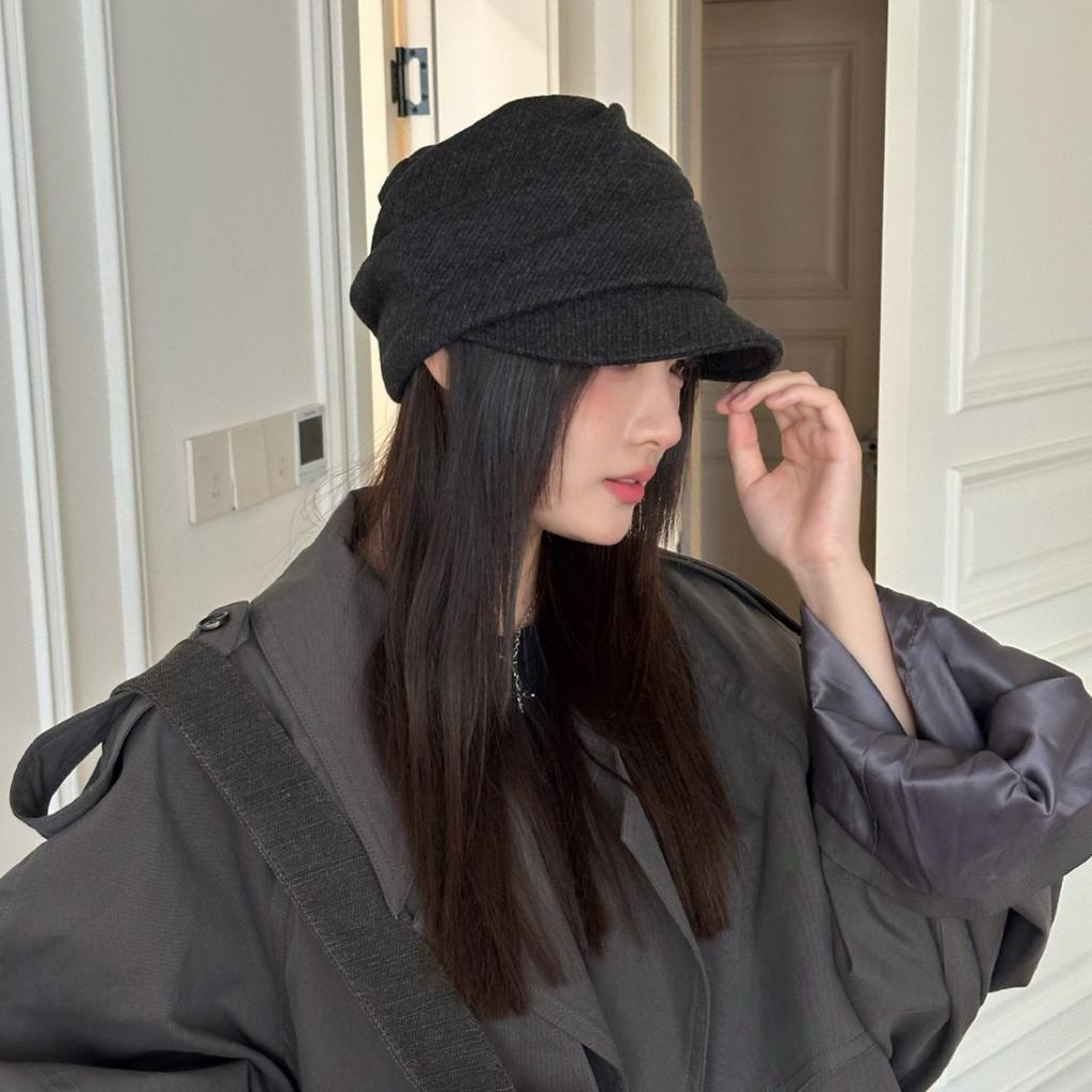 New Retro British Style Equestrian Hat Pleated Newsboy Hat Women's Autumn and Winter Versatile Face Knight Cap