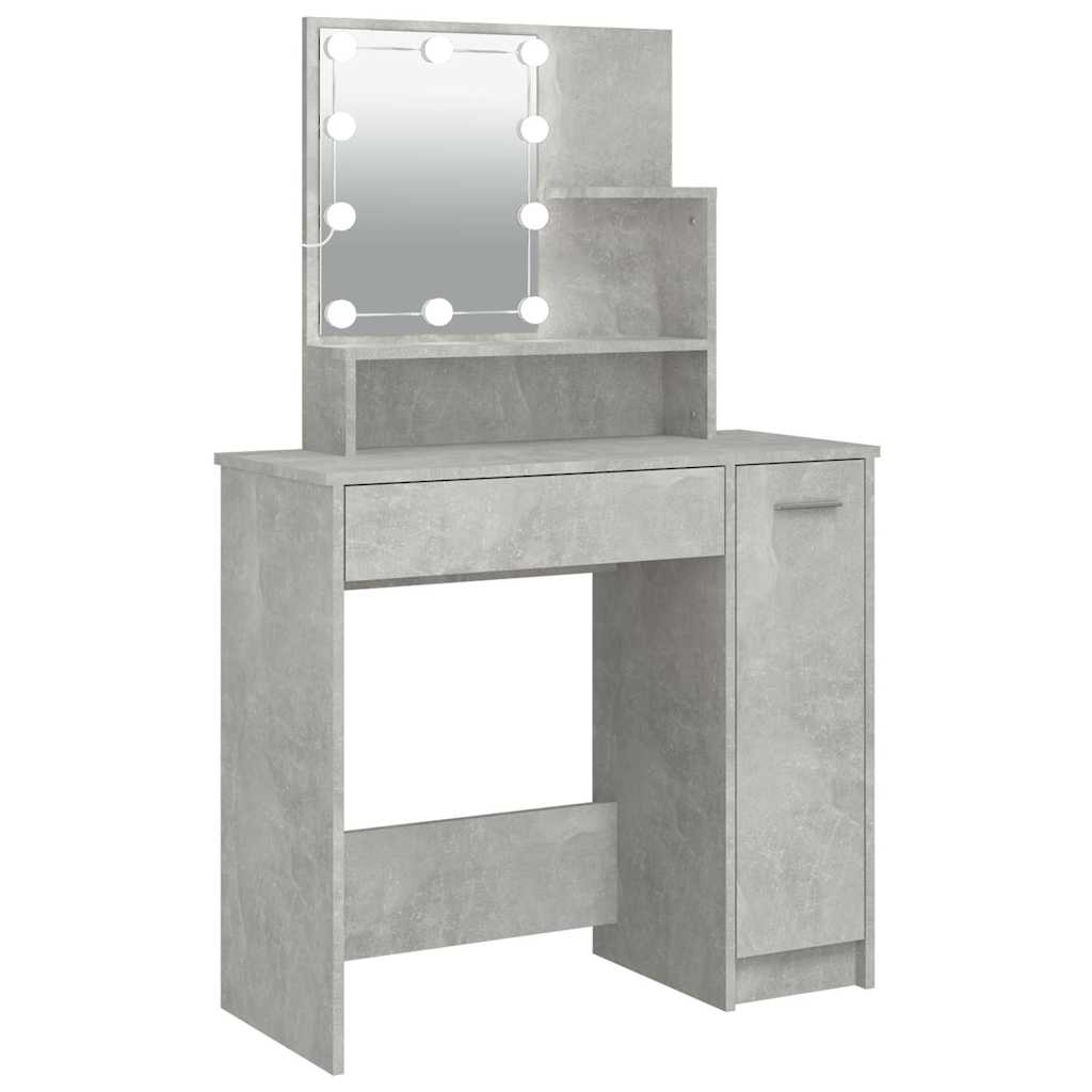 Makeup Table with LED Lighting Concrete Grey 86.5 x 35 x 136 cm