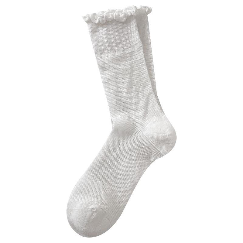 5 Pairs of Female Summer Thin Mesh Breathable Lace Boneless Tube Stack Socks