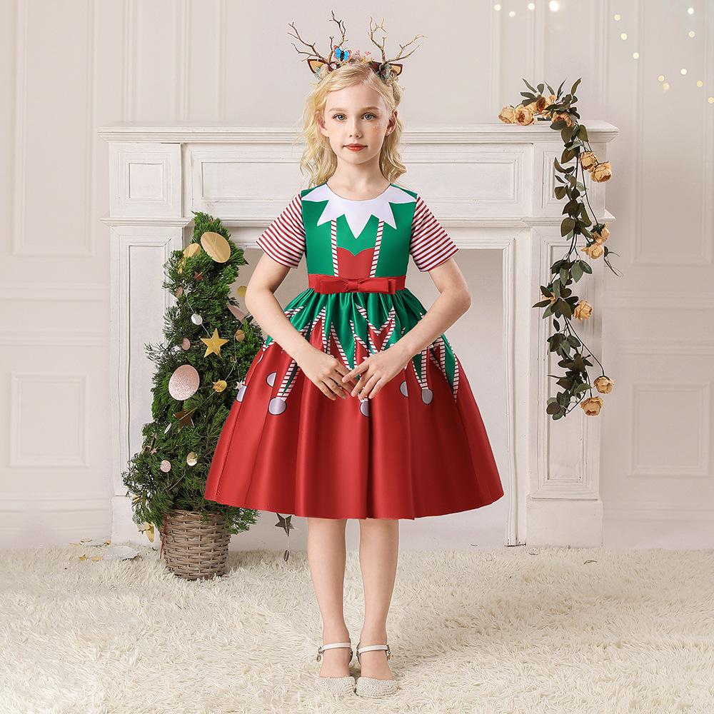 2025 European & American Christmas Santa Claus Girls' Puffy Princess Dress