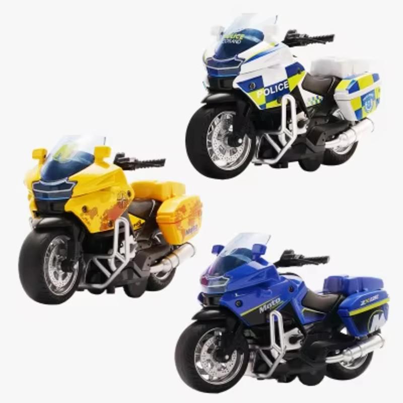 Alloy Motorcycle Model 1/14 Simulation Police Car Pull Back Activity with Light Music Motorcycle Toy Boy Children Gift Collection Ornaments