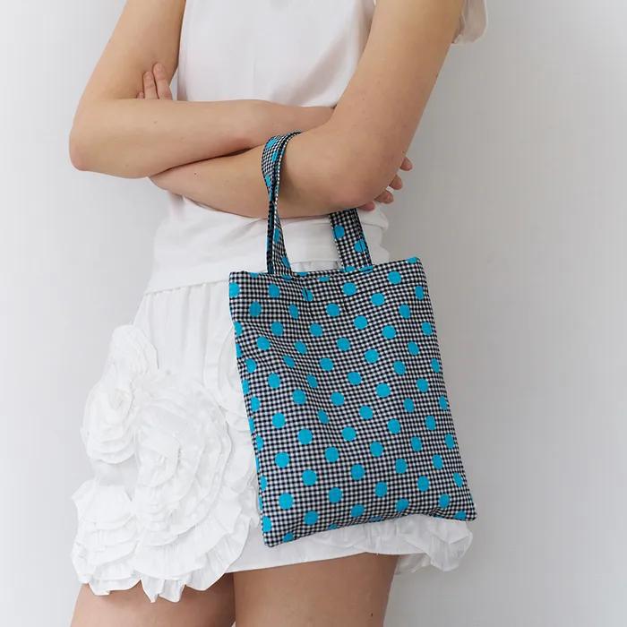 Dot Check Mini Cotton Bag - Sky Blue