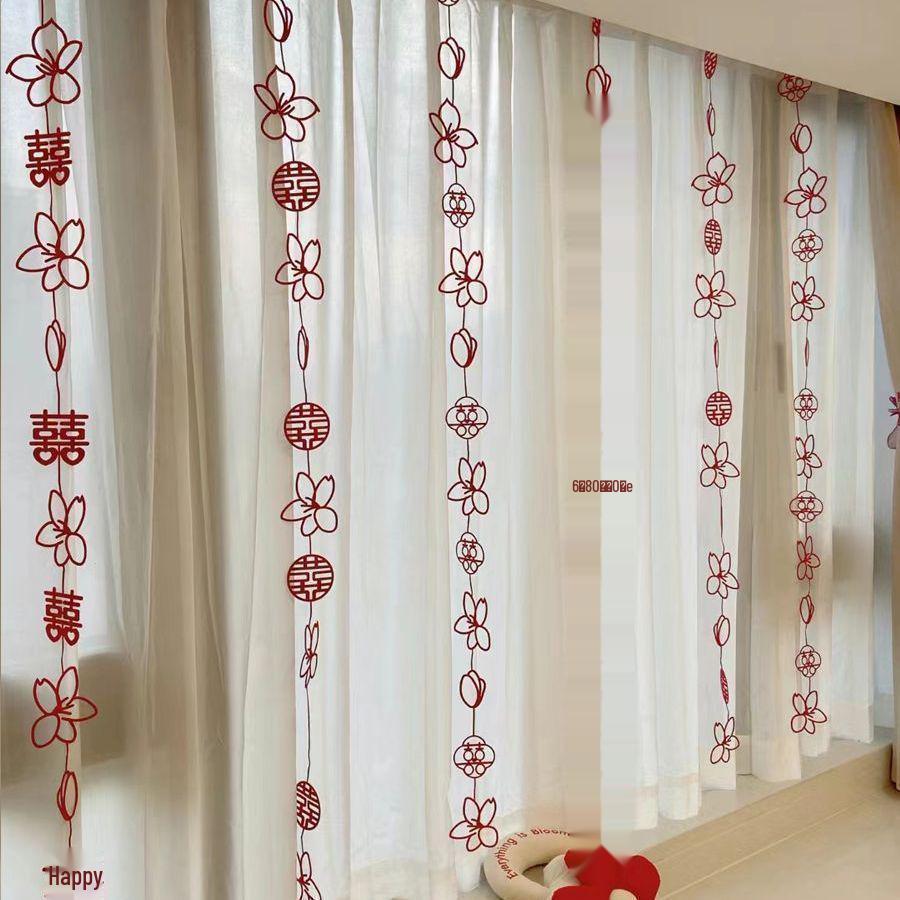 Wedding Room Decor Set: Double Happiness Curtains & Ornaments for Bedroom or Hotel