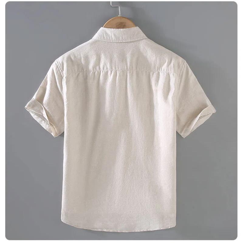 Cotton Linen Summer Shirt Japanese Style Men's Short Sleeve Shirt Beach Men Tops Square Pocket Blue Button Shirt Daily Causal Shirt