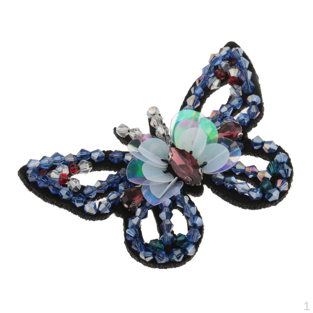 Butterfly Beads Rhinestone Sequins Patch Applique for DIY Clothes Bag Decoration фиолетовый