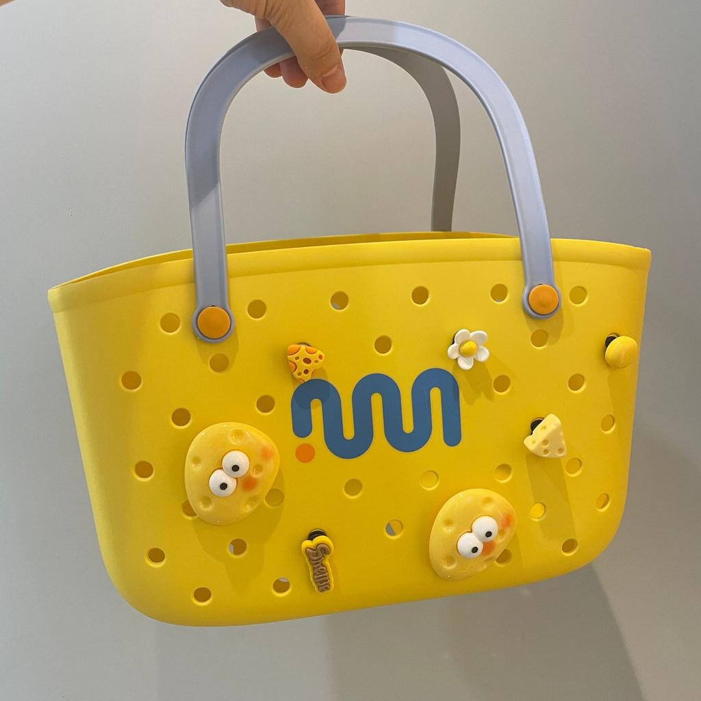 Dopamine-contrast Color Portable Bath Basket Can Be Leachable Shopping Basket Bathroom Household Items Storage Basket Bath House