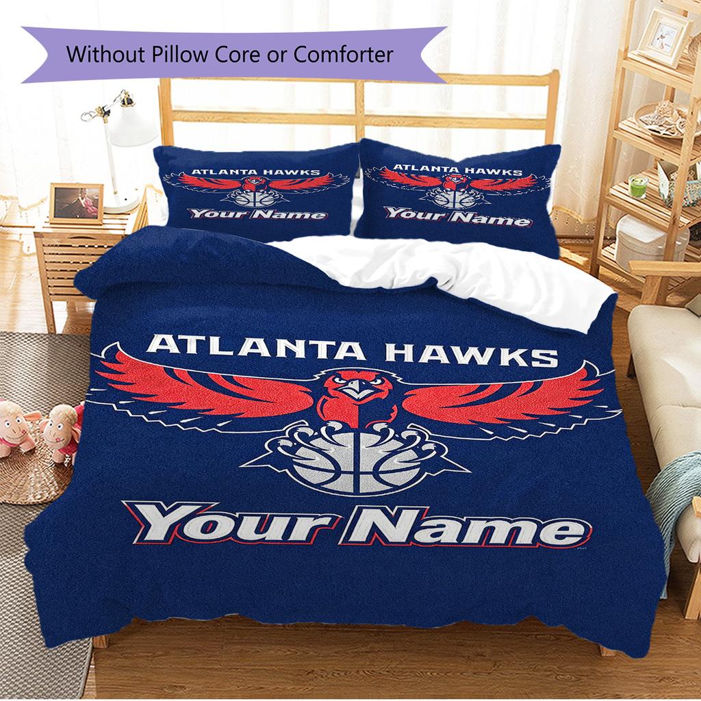 Name Custom Atlanta hawks Logo Pattern Bedding Set Quilt Cover Pillowcase Home Decor Gift (1 * duvet cover + 2 * pillowcase, without core)