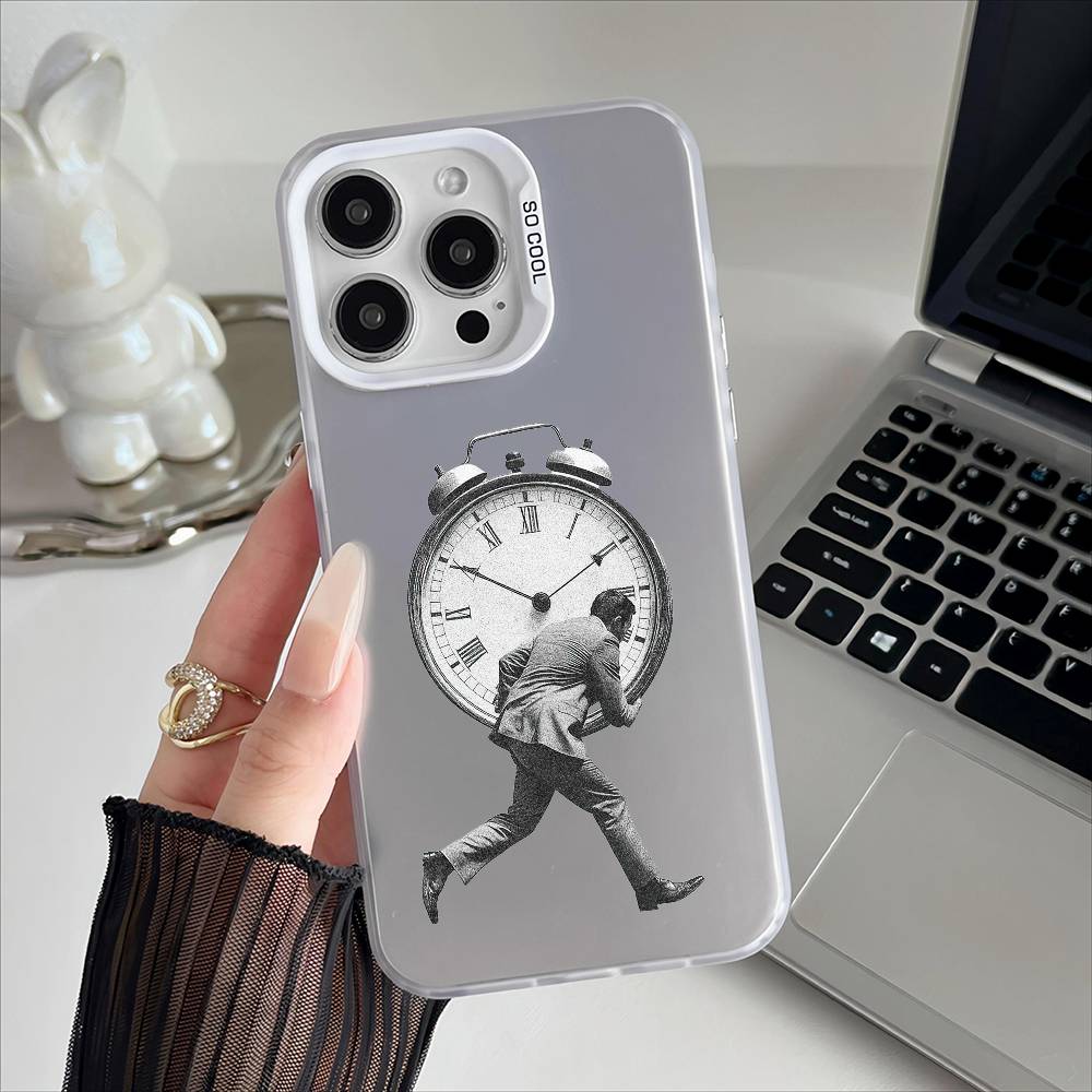 Pressure People Phone Case For iPhone 16 15 14 13 12 17 Pro Max Plus Multicolor Matte Silver-Plated Protective