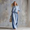 1116 popular European and American style contrasting colors loose wide-leg pants set women's casual fashion two-piece set summer printed top