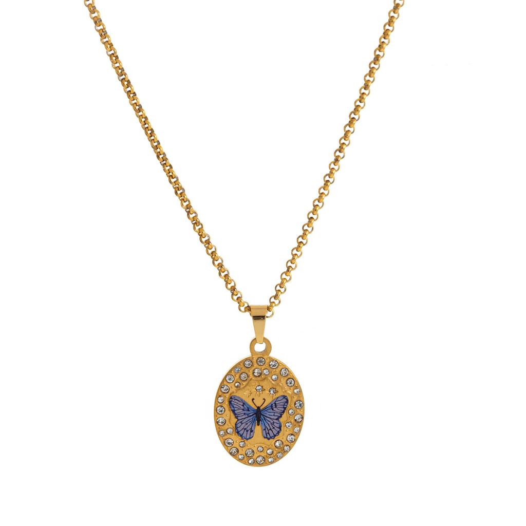 Painted Titanium Steel Butterfly Snake Dragonfly Swan Pomegranate Oval Diamond Necklace Fashion Light Luxury Love Collarbone Chain