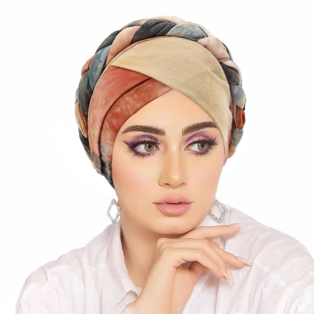 Muslimske kvinner Flette Hijab Turban Kemo Stretchlue Hodeplagg Islamsk Bonnet Hodeplagg Lue Dekkhatt