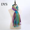 Großer Wickelschal Schal Imitation Wolle Schal Regenbogenfarbe Kunstdruck Traditionell mit Quasten Damen Poncho Decke Übergröße