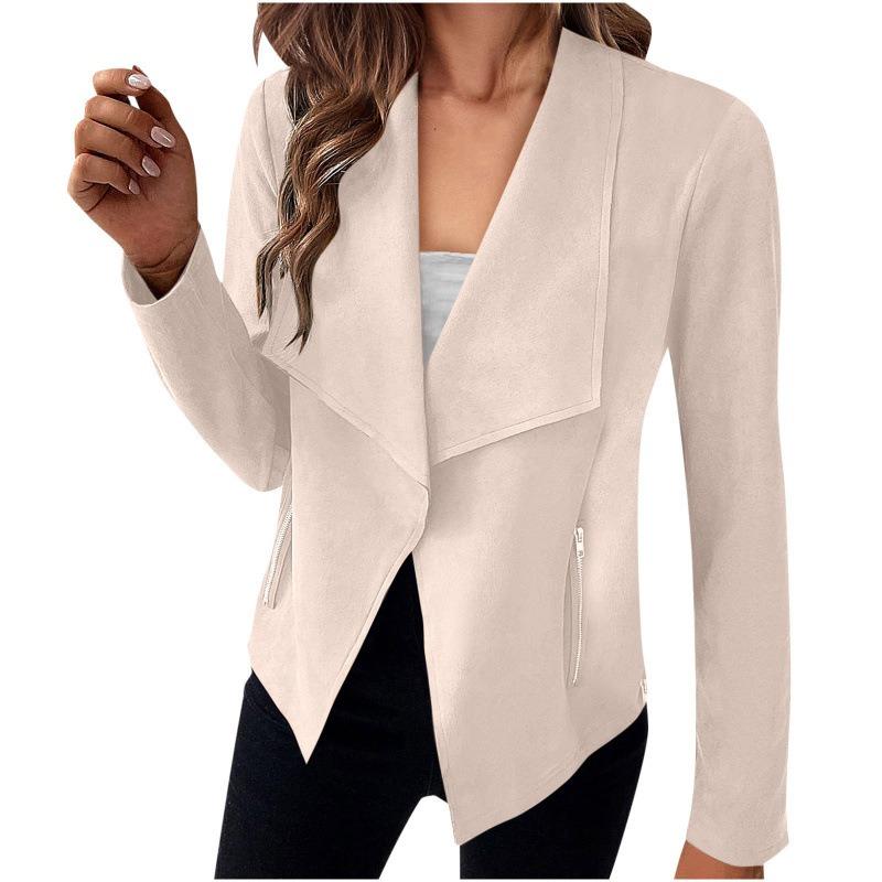 Women S Solid Suede Blazer Coat Long Sleeve Casual Style
