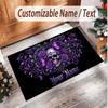 Skull Gothic Theme Soft Crystal Velvet Rug Custom Name & Text Print Non Slip Floor Rug for Bedroom Living Room