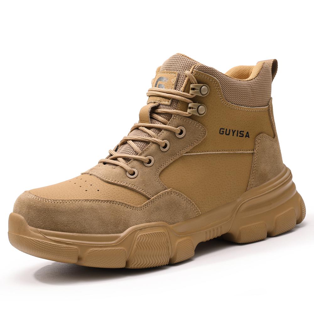 Khaki High Top Safety Shoes Work Boots Men Soft Bottom Lightweight Steel Toe Shoes Puncture-Proof Protection Shoes Security Boot