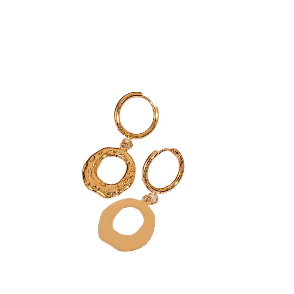 Gold-Plated Textured Stainless Steel Round Earrings, High-End Light Luxury, Versatile Jewelry for Women