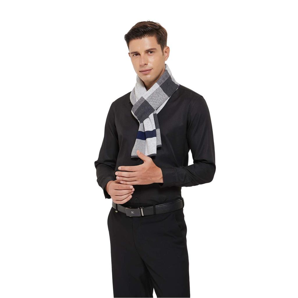 Bildap Striped Checkered Wool Stylish and Perfect Gift Men's Scarf, Elegant, Boxed, (Blue)