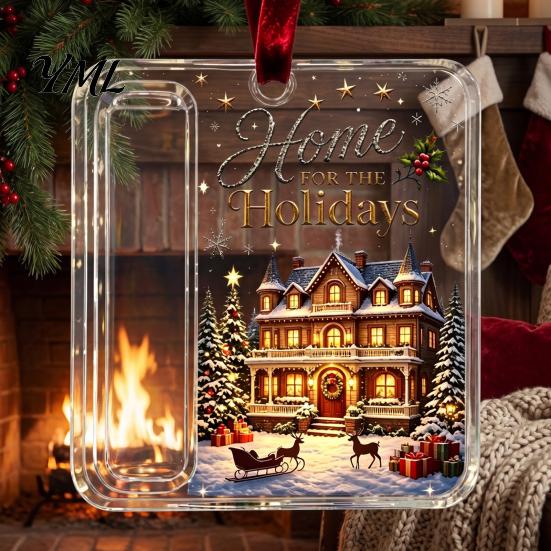 Reusable Christmas Gift Pendant Acrylic Money Holder Ornament, Cash Hanging Decor with Tree Ornament Festive Pattern, for Surprise Giving, Holiday