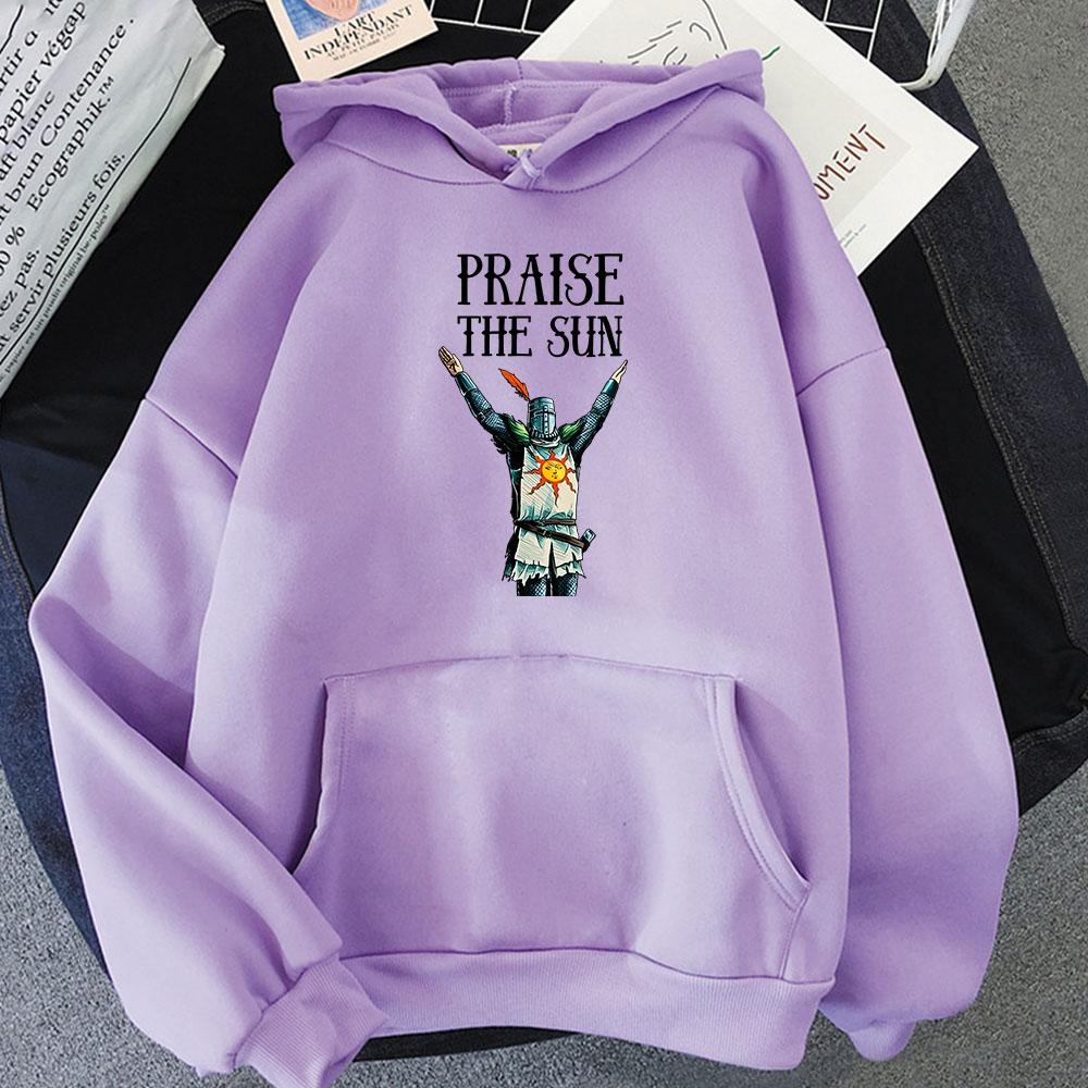 Men's Dark Souls Praise the Sun Graphic Hoodie Oversized Casual Streetwear Harajuku Fashion Print Hooded Sweatshirt Moto