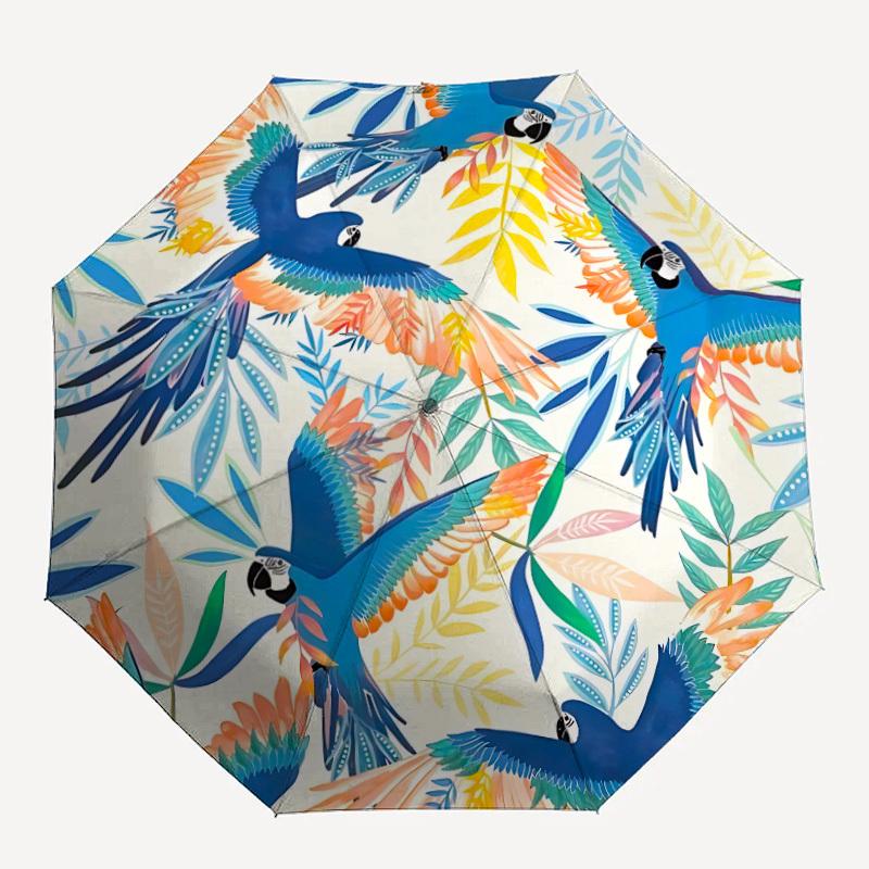1pc Parrot Floral Automatic Folding Umbrella - Portable Collapsible, 8-Rib Durable Frame, Perfect for Outdoor Use,  Yy251218124