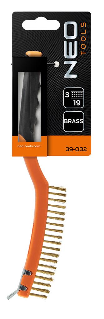 Wire brush, brass wire, 3x19 rows, with scraper