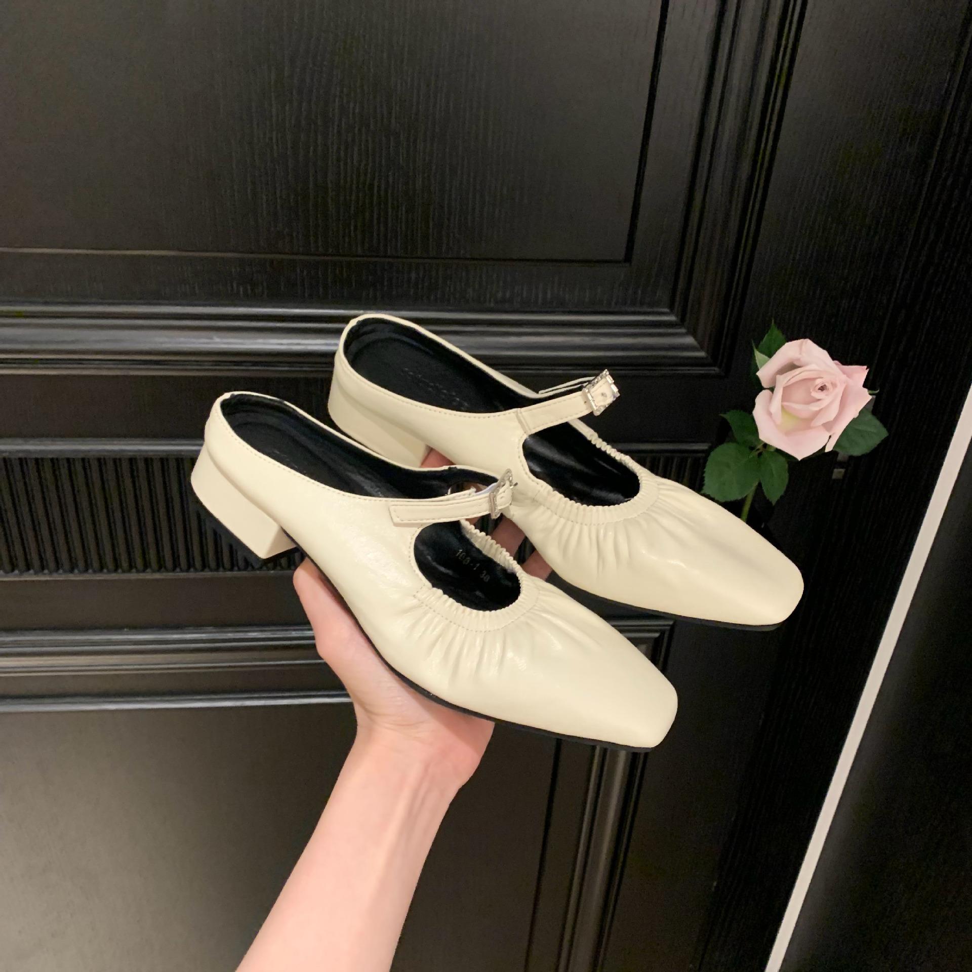 

Виноградная мать то же самое французский квадратный носок плиссированный один педаль стразы пряжка ремень Мюллер полушлепанцы серебряная сумка голова драг кожа 40 абрикосовый