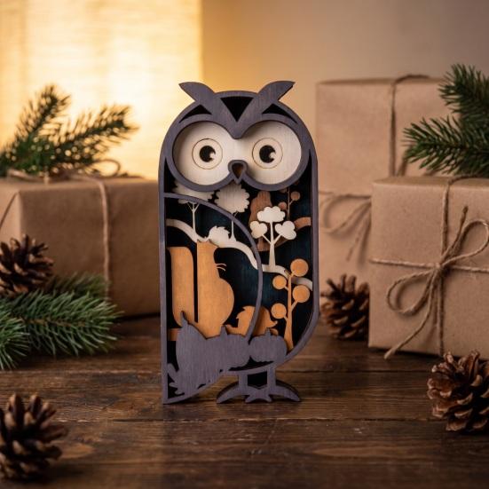 Desktop Owl Sculpture for Office Multi Layer Wooden Figurine, 3D Layered Crafts, Creative Wood Decorative Animal Statues Carving Ornaments Home